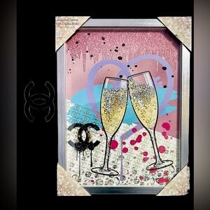 CC Framed Champagne Glass Pop Art with Accents
